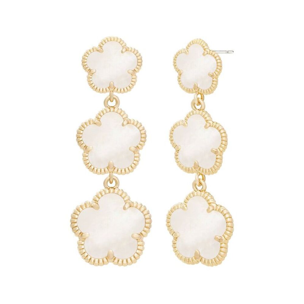 Jankuo Flower 14K Plated Mother-Of-Pearl Trapper Earrings, White
